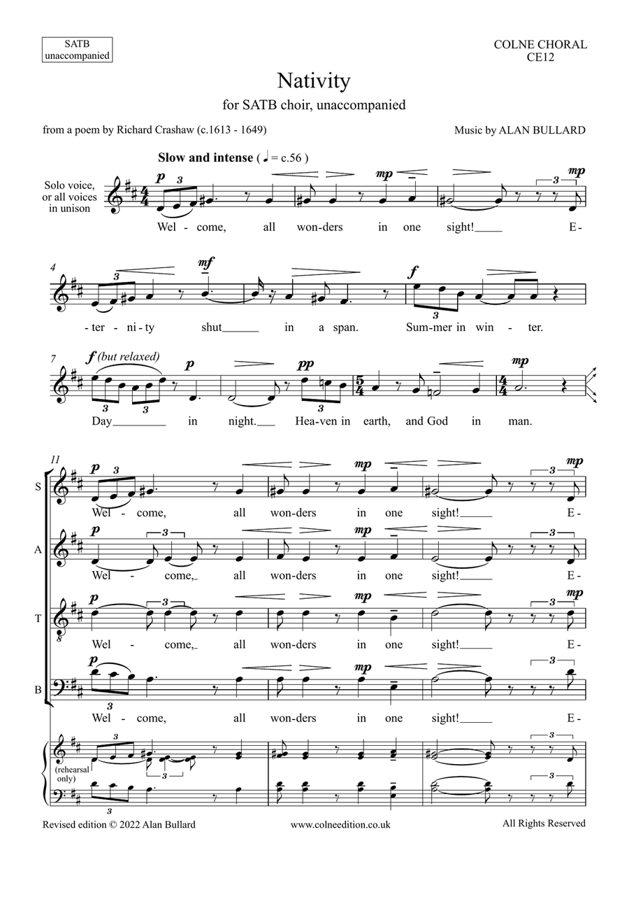Nativity (Christmas Carol for SATB unaccompanied) 4-Part scores gallery preview page 1