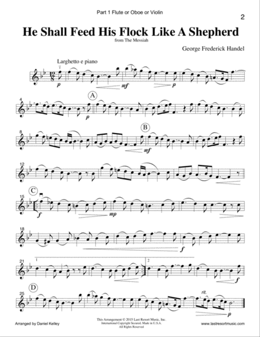 Handel's Messiah for String Trio (2 Violins & Cello) Set of 3 Parts