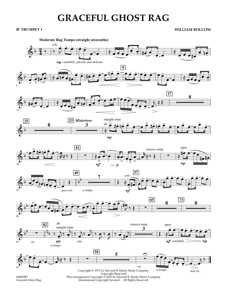 Graceful Ghost Rag - Bb Trumpet 1 Concert Band scores gallery preview page 1