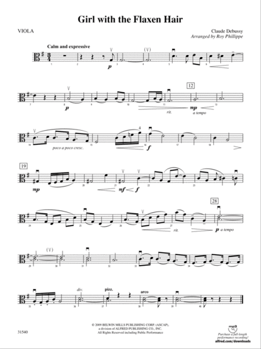 Girl with the Flaxen Hair: Viola Full Orchestra scores gallery preview page 1