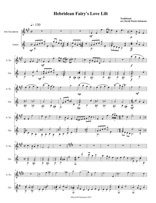 Hebridean fairy's love song (Tha Mi sgith) arranged for alto saxophone and guitar