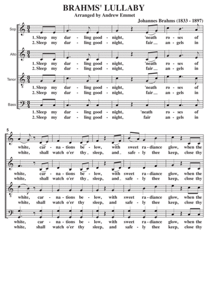 Brahms' Lullaby A Cappella SATB image number null