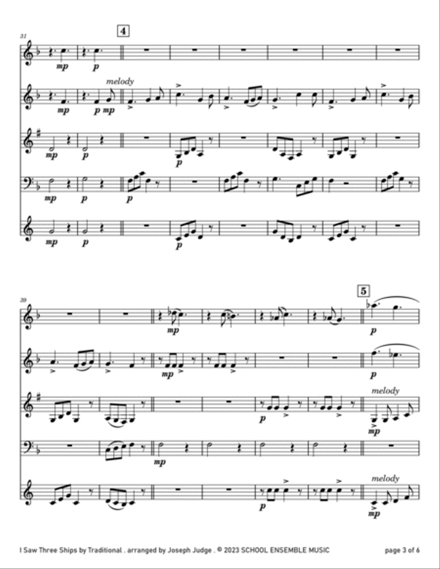 I Saw Three Ships for Woodwind Quartet in Schools Woodwind Quartet scores gallery preview page 3