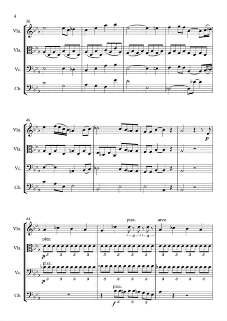 Sonata 'Pathetique' 2nd movement String Quartet scores gallery preview page 4