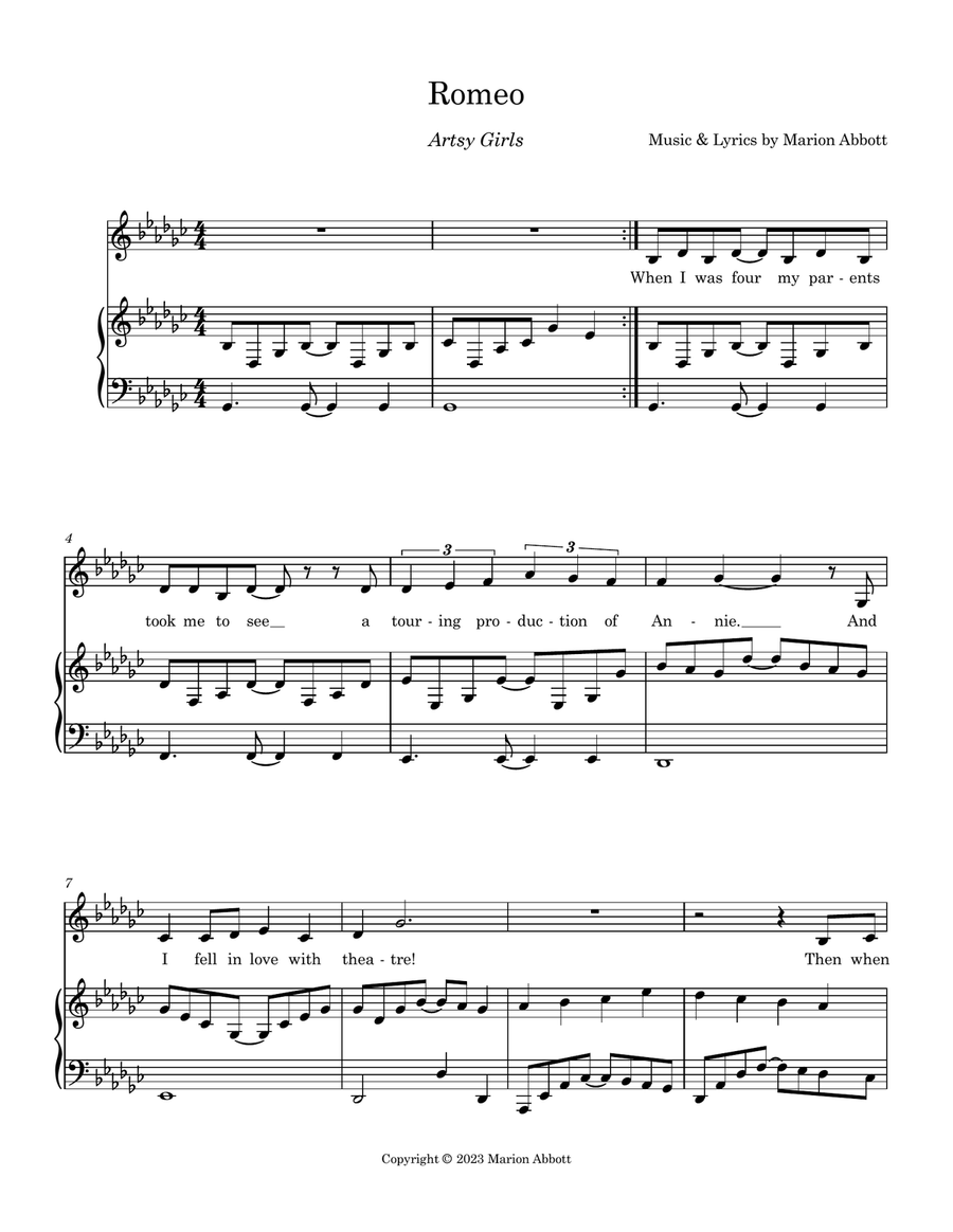 Romeo - Artsy Girls Romeo - Artsy Girls Voice scores gallery preview page 1
