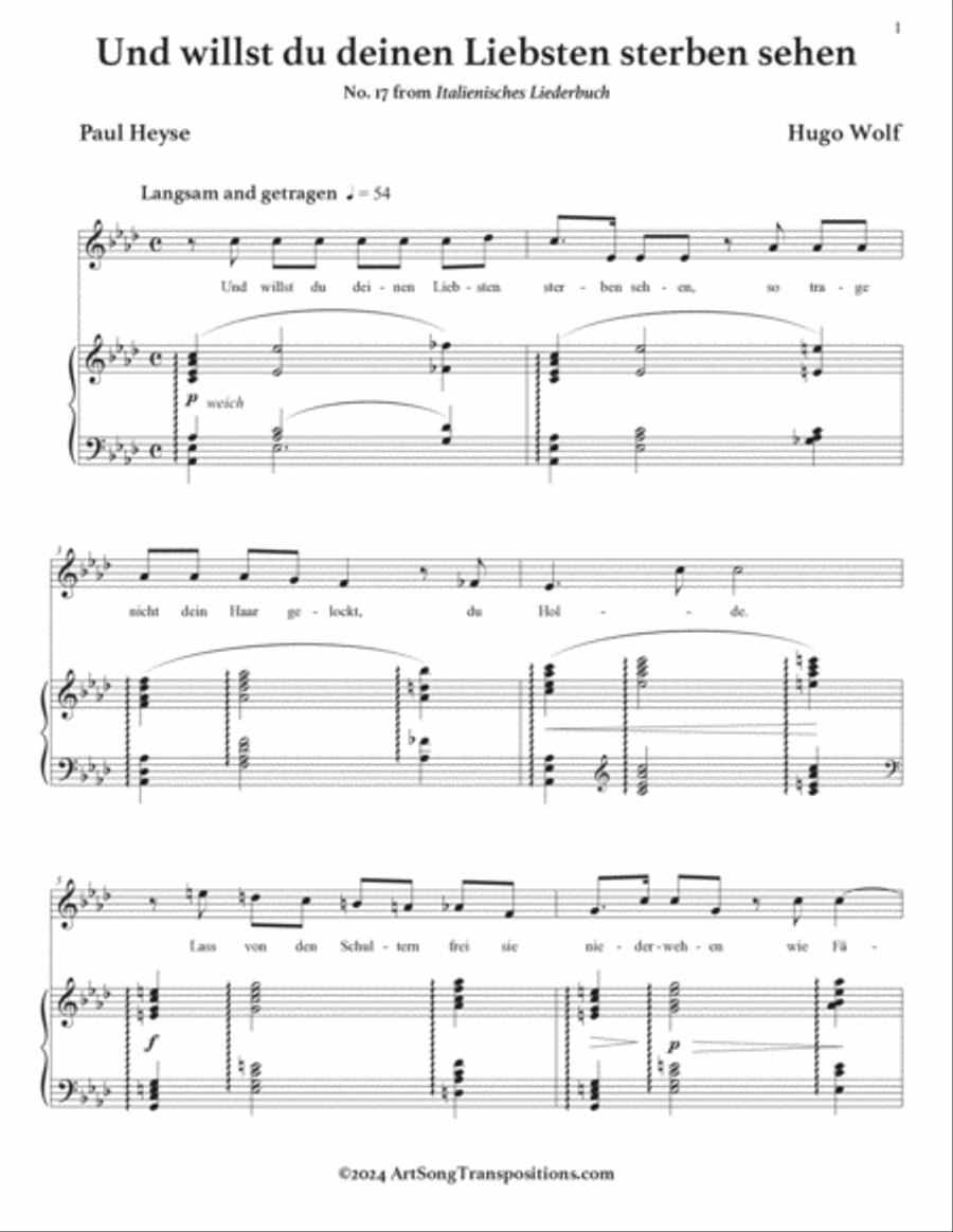 WOLF: Und willst du deinen Liebsten sterben sehen (transposed to A-flat major) Voice scores gallery preview page 2