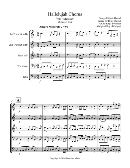 Hallelujah (from "Messiah") (Bb) (Brass Quintet - 2 Trp, 1 Hrn, 1 Trb, 1 Tuba)