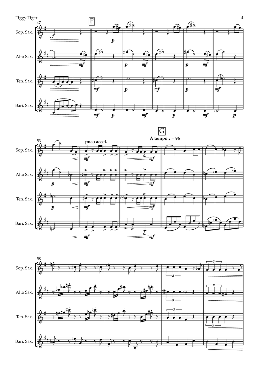 Tiggy Tiger - Princess Puss from The Cat Suite (saxophone quartet - SATB) Saxophone Quartet scores gallery preview page 4