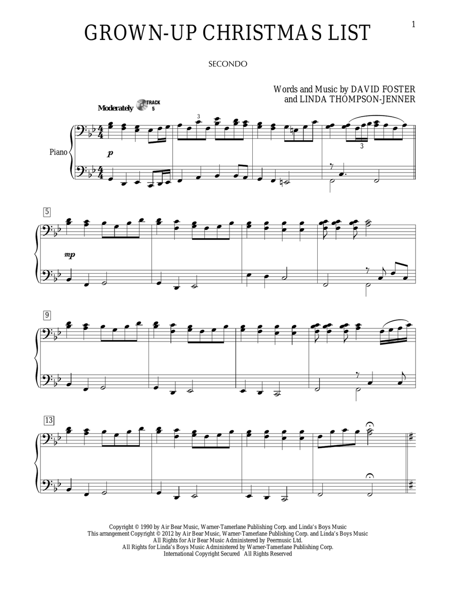Grown-Up Christmas List Piano Duet scores gallery preview page 1