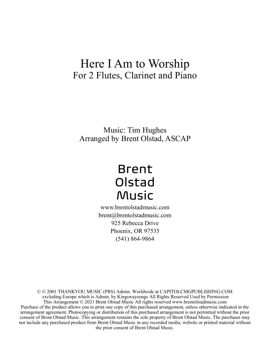 Here I Am To Worship (light Of The World) B-Flat Clarinet scores gallery preview page 1