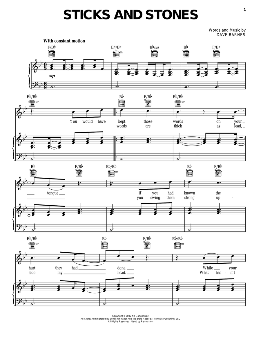 Sticks And Stones Acoustic Guitar scores gallery preview page 1