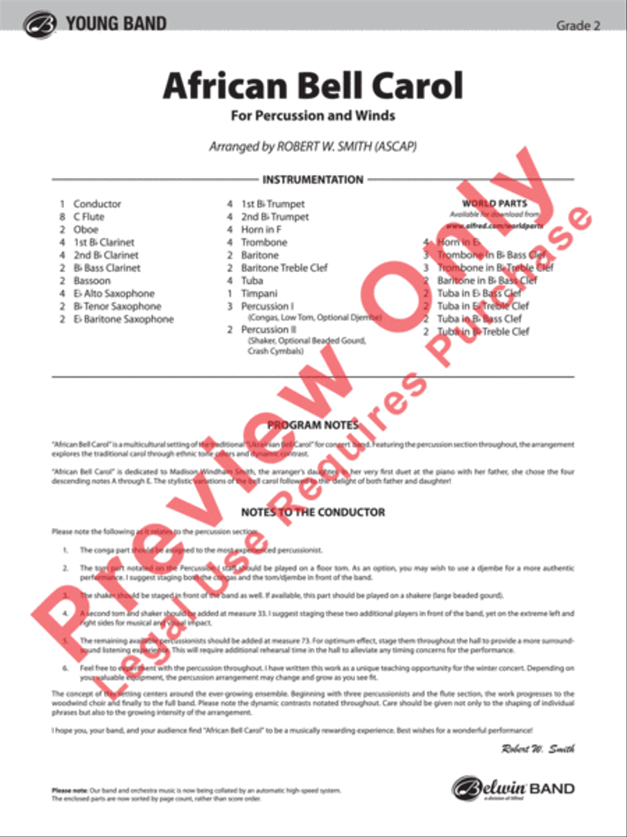 African Bell Carol (for Percussion and Winds) Concert Band scores gallery preview page 2
