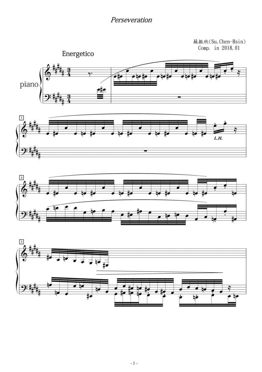 Preservation(Composed in Jan, 2018) Piano Solo scores gallery preview page 1