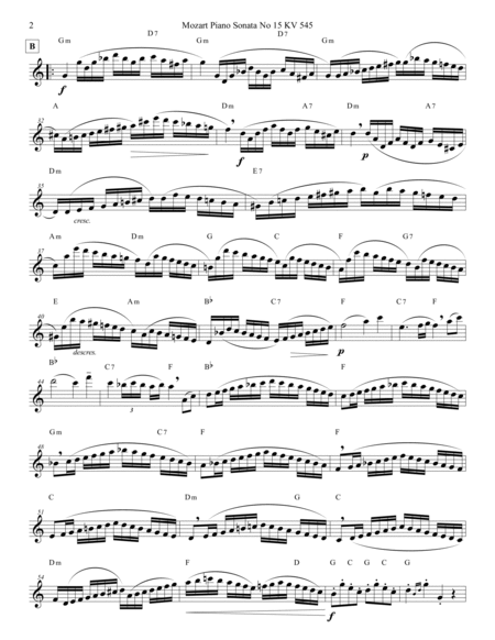 Mozart 1788 KV 545 Piano Sonata in C Leadsheet For Flute with Chords