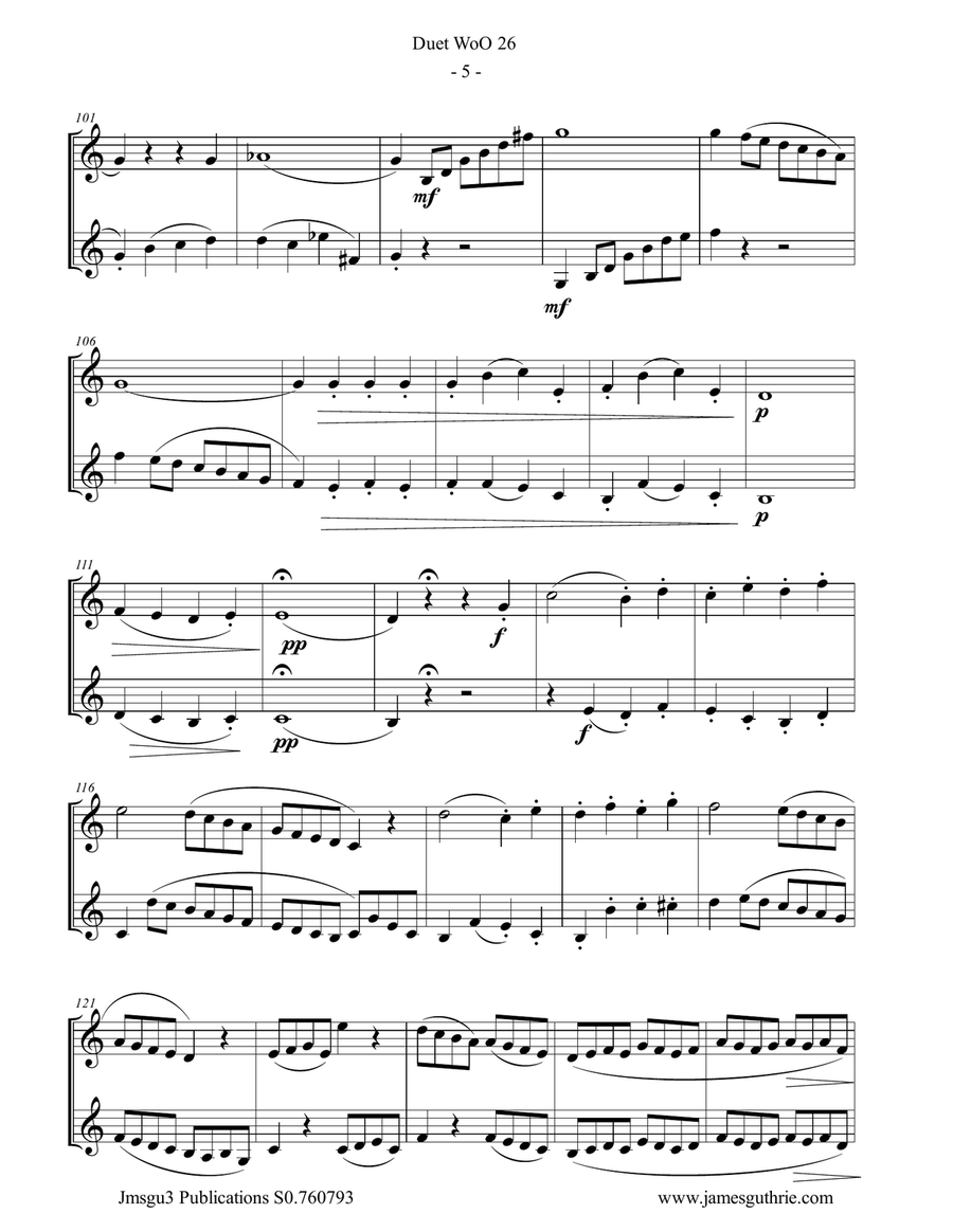 Beethoven: Duet WoO 26 for Clarinet Duo Clarinet Duet scores gallery preview page 5