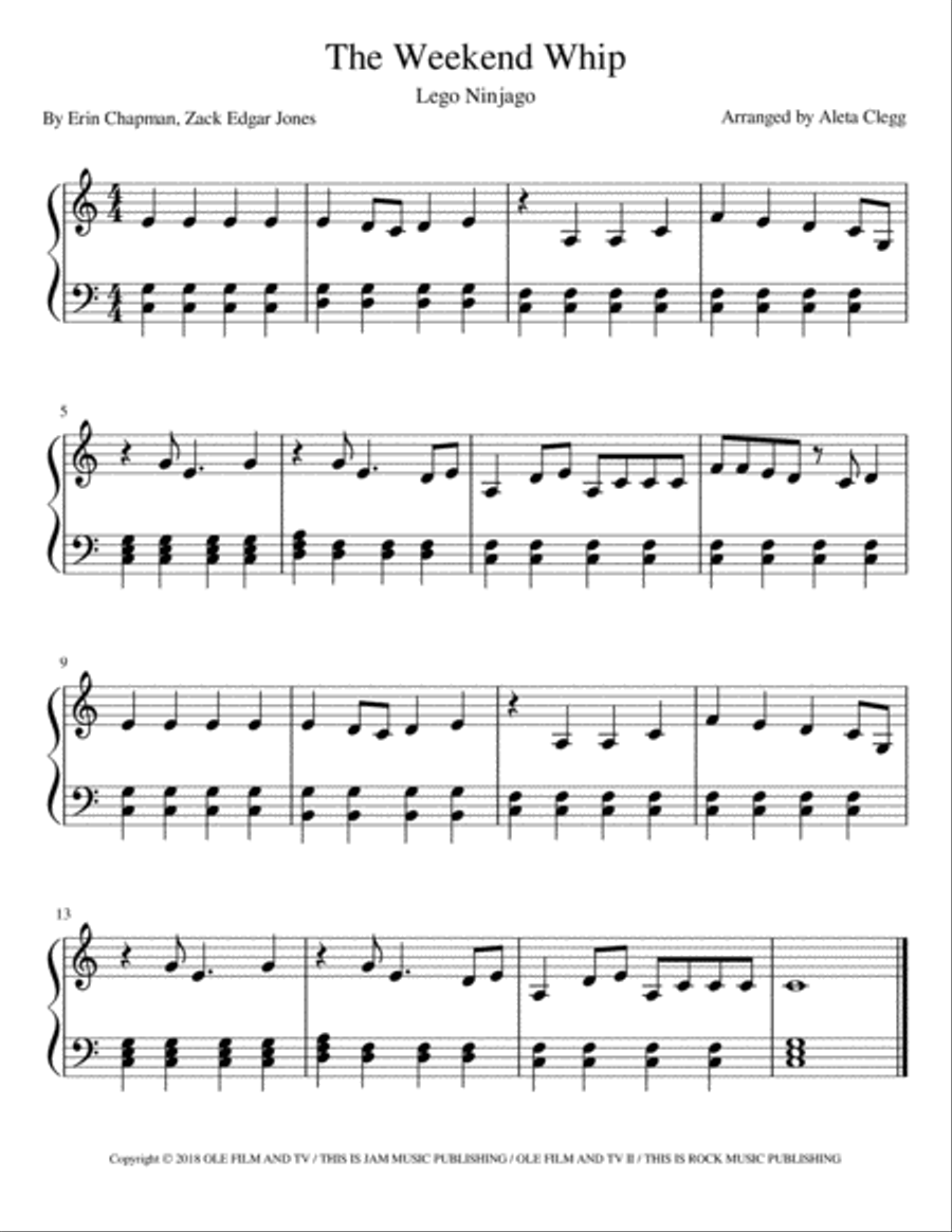 Weekend Whip Easy Piano scores gallery preview page 1