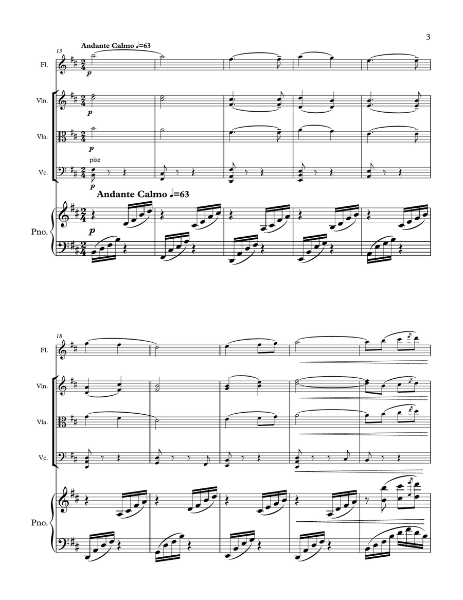 Intermezzo from the Opera Manon Lescaut (for flute, violin, viola, cello and piano) Small Ensemble scores gallery preview page 3