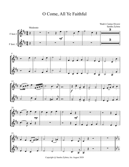 O Come, All Ye Faithful (treble F instrument duet, parts only) image number null