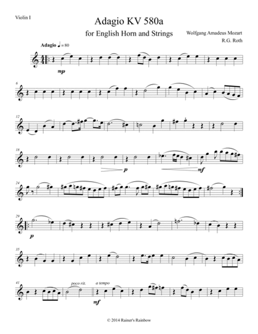 Mozart 1791 KV 580a Adagio for English Horn & Strings