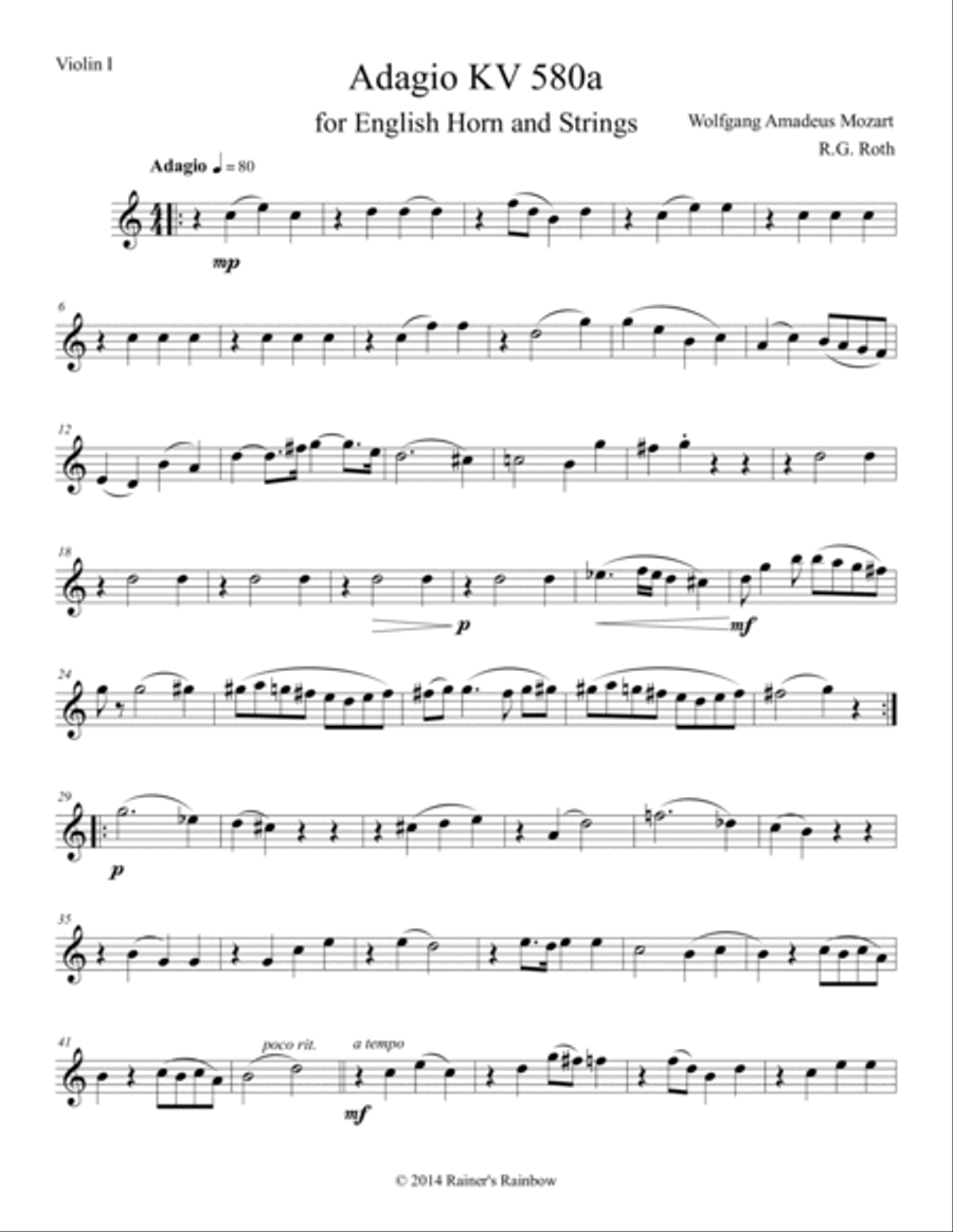 Mozart 1791 KV 580a Adagio for English Horn & Strings Small Ensemble scores gallery preview page 3
