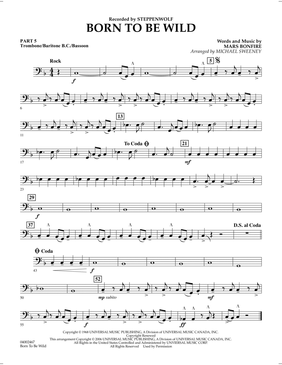 Born to Be Wild - Pt.5 - Trombone/Bar. B.C./Bsn. Concert Band scores gallery preview page 1