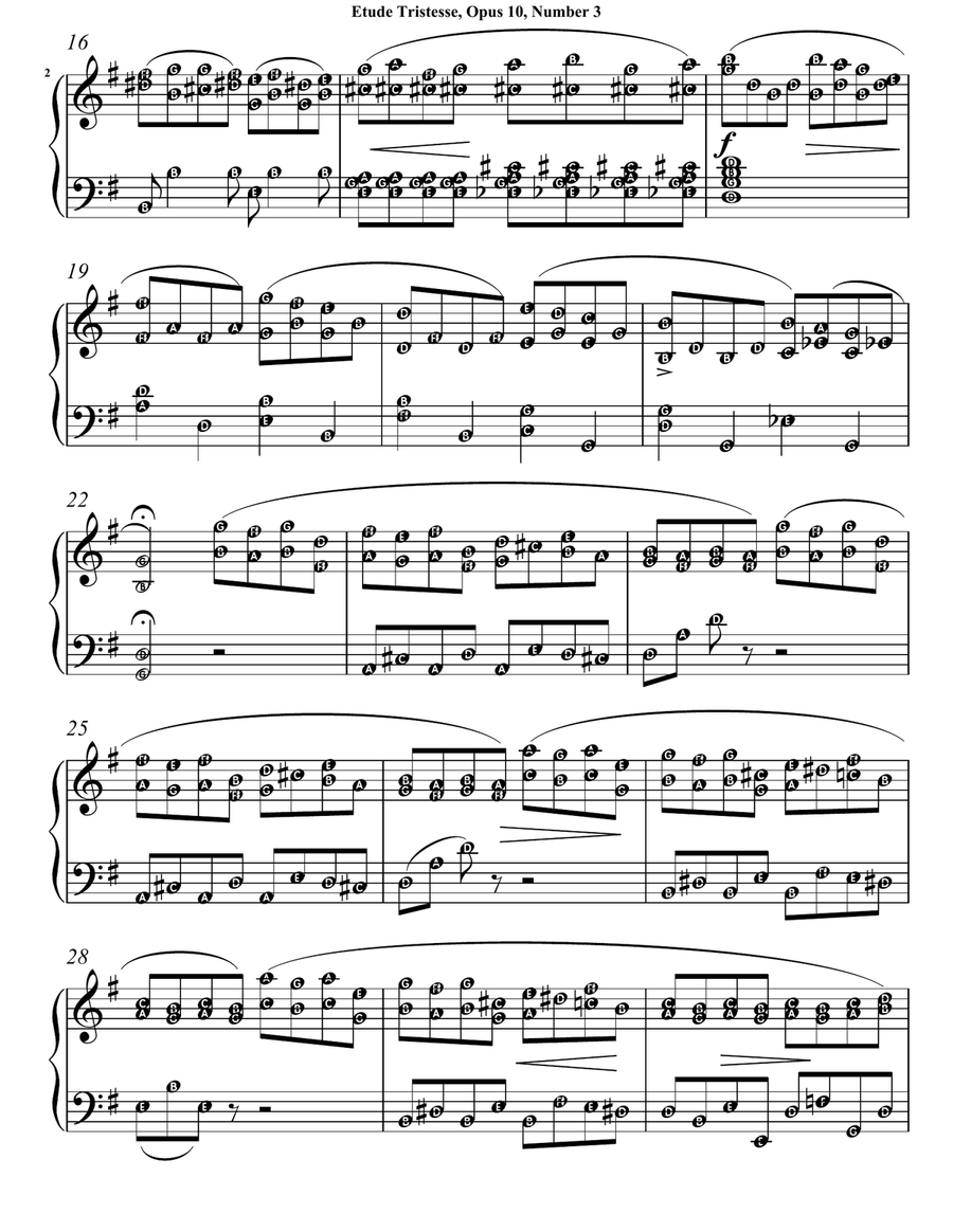 Etude Tristesse Opus 10 Number 3 Easy Intermediate Piano Sheet Music