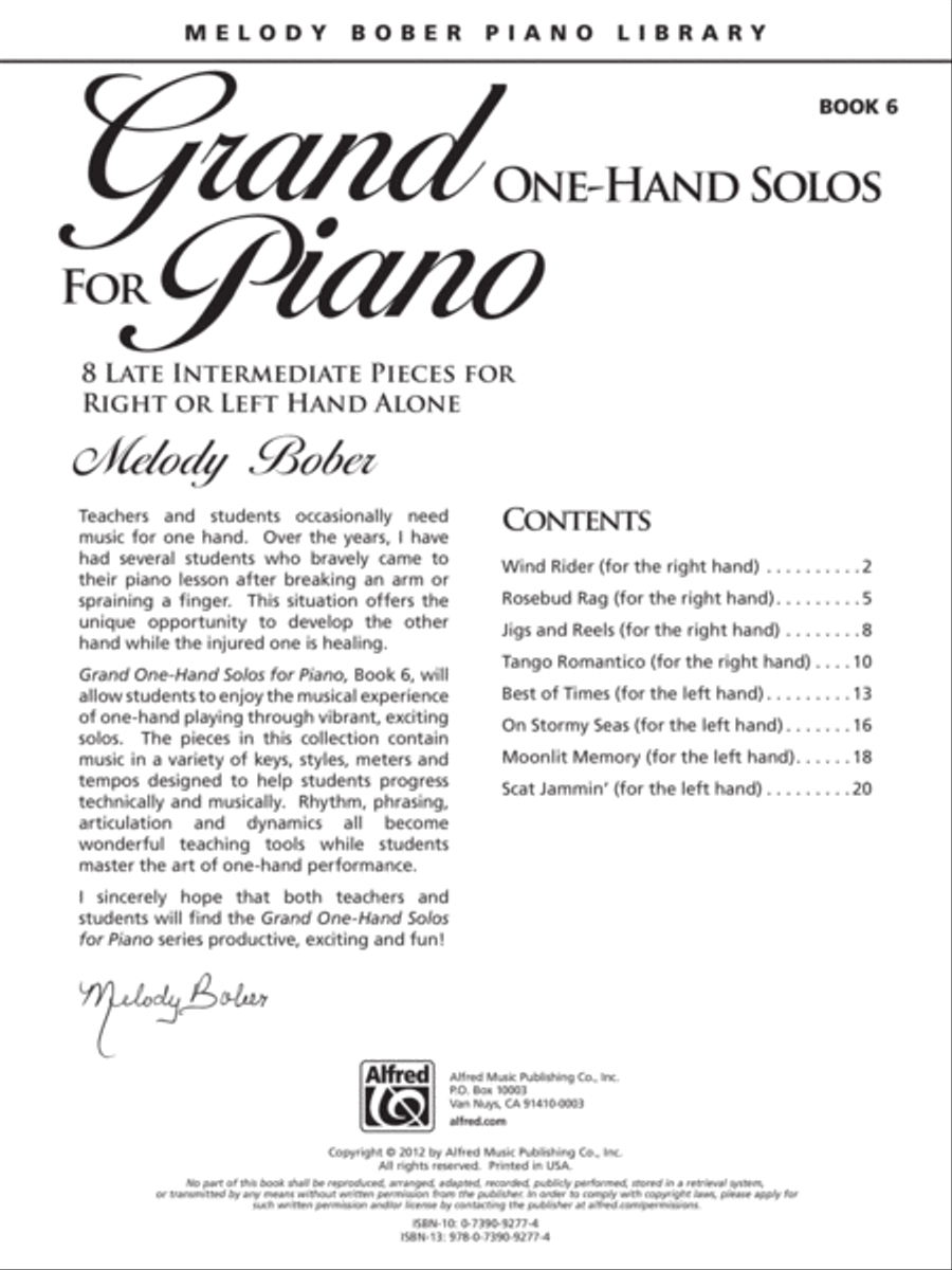 Grand One-Hand Solos for Piano, Book 6: 8 Late Intermediate Pieces for Right or Left Hand Alone Piano Method scores gallery preview page 1