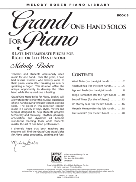 Grand One-Hand Solos for Piano, Book 6: 8 Late Intermediate Pieces for Right or Left Hand Alone