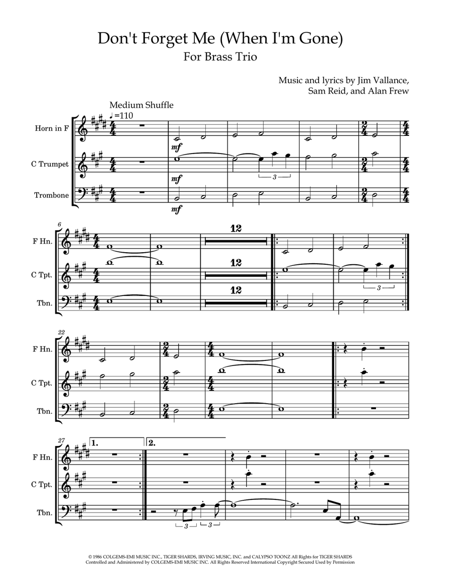 Don't Forget Me (when I'm Gone) Brass Ensemble scores gallery preview page 1