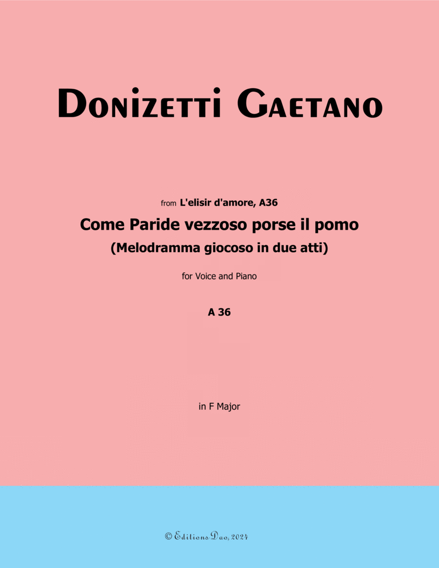 Come Paride vezzoso porse il pomo, by Donizetti, in D Major Voice scores gallery preview page 1