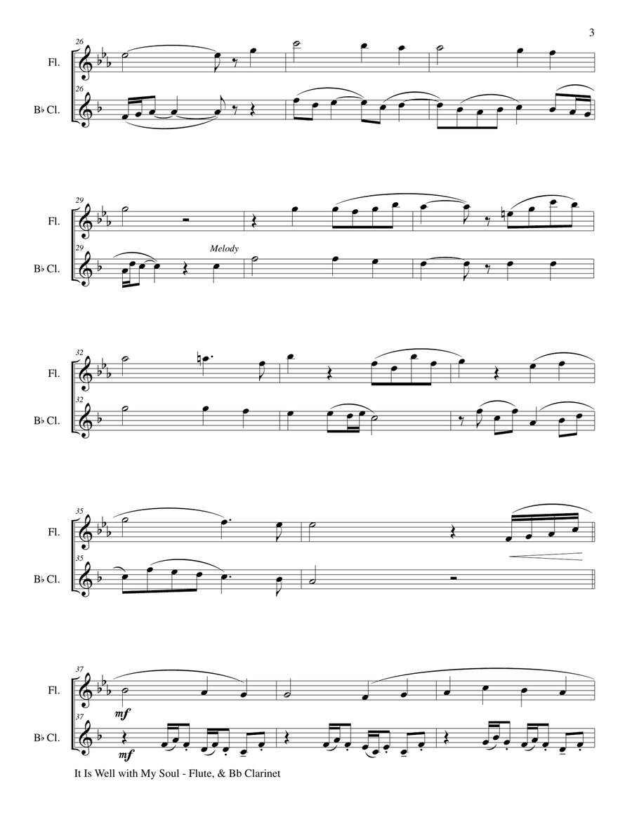IT IS WELL WITH MY SOUL (Duet - Flute & Bb Clarinet - Score & Instrumental Parts Included) Woodwind Duet scores gallery preview page 4