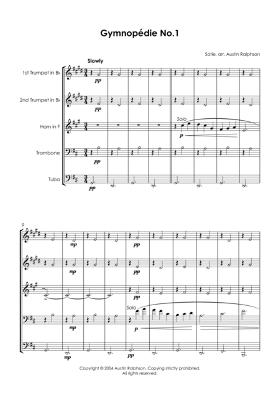 Gymnopedie No.1 - brass quintet Brass Quintet scores gallery preview page 5