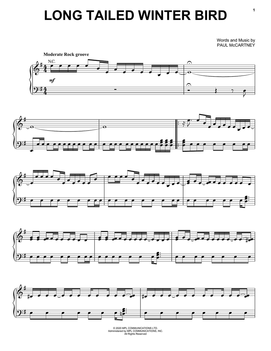 Long Tailed Winter Bird Piano, Vocal, Guitar scores gallery preview page 1