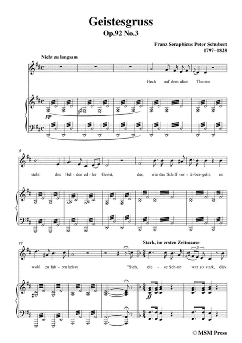 Schubert-Geistesgruss,Op.92 No.3,in D Major,for Voice&Piano image number null