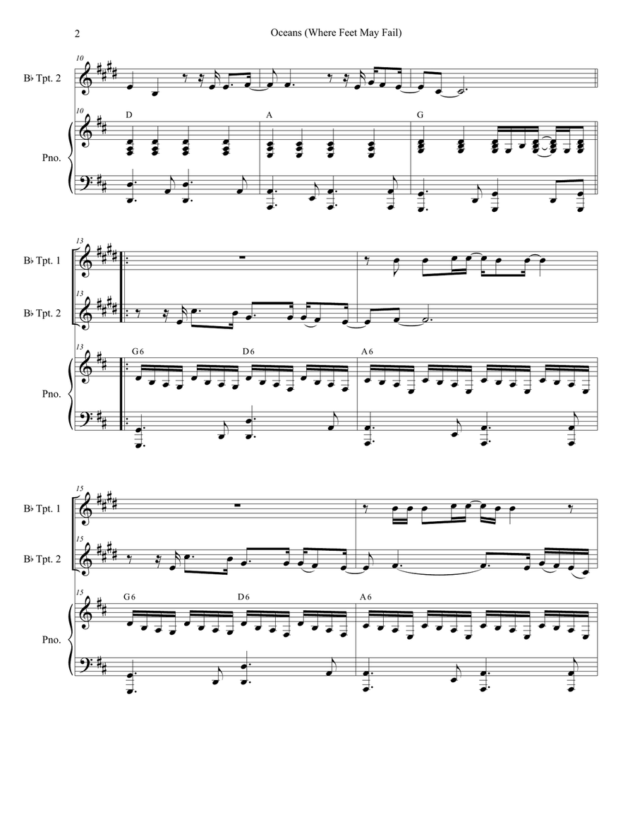 Oceans (Where Feet May Fail) Trumpet Duet scores gallery preview page 2
