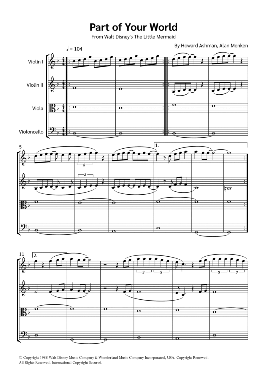 Part Of Your World (reprise) String Quartet scores gallery preview page 1