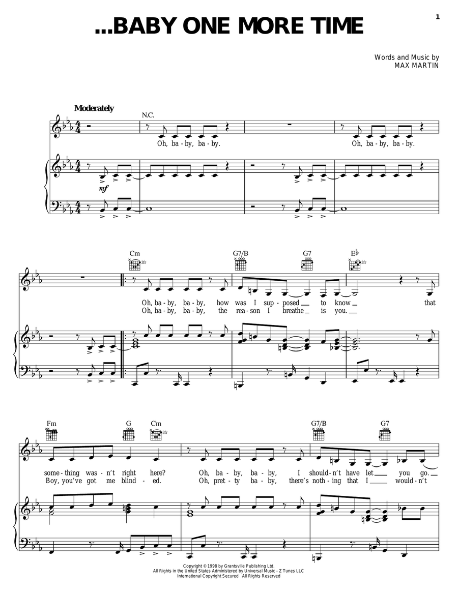 ...Baby One More Time Piano, Vocal, Guitar scores gallery preview page 1