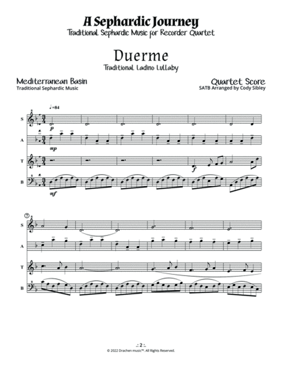A Sephardic Journey: Duerme - Traditional Ladino Lullaby for Recorder Quartet image number null