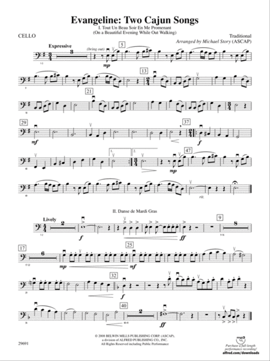 Book cover for Evangeline: Two Cajun Songs: Cello