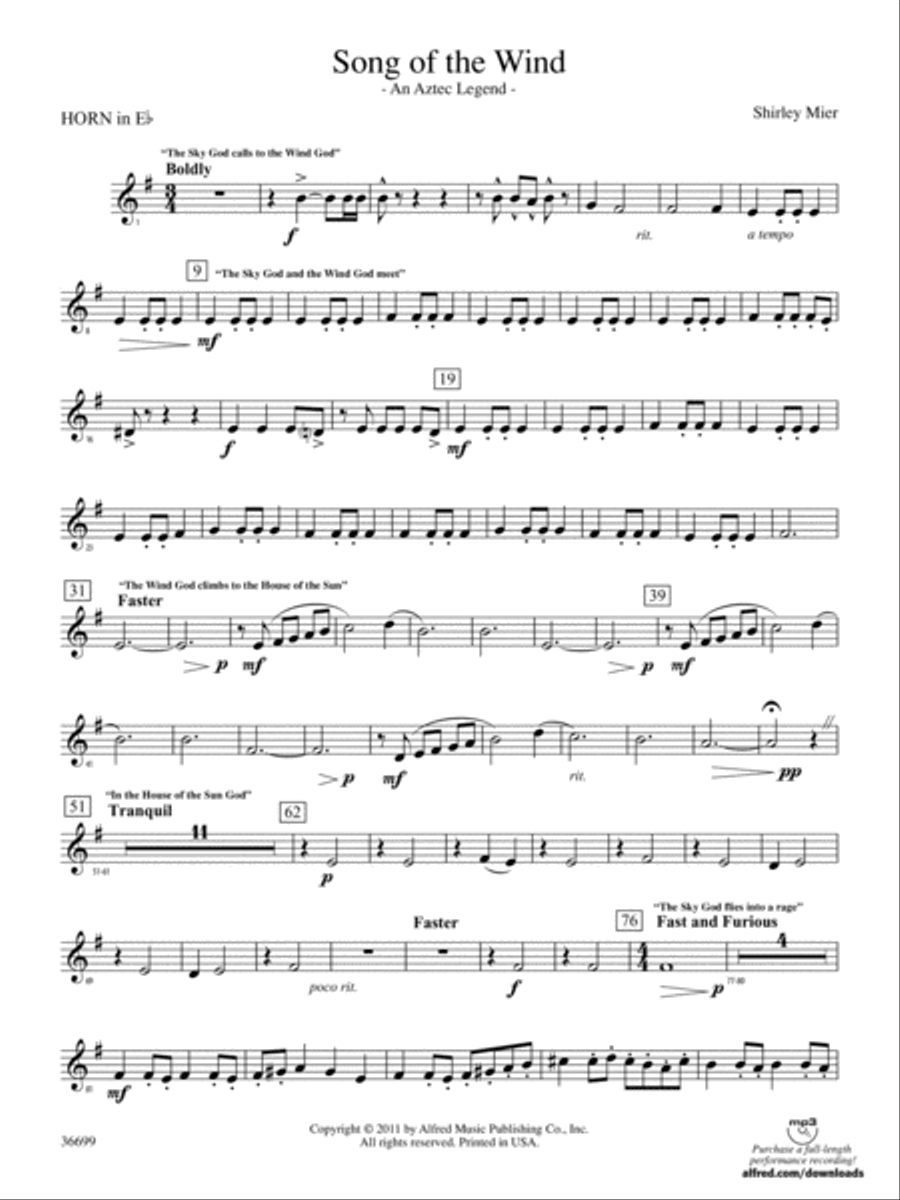 Song of the Wind: (World Part) 1st Horn in E-flat Concert Band scores gallery preview page 1