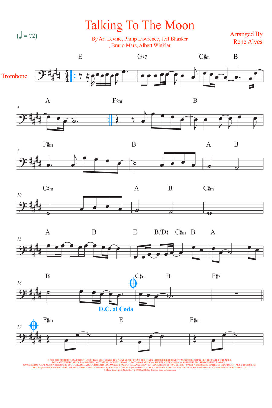 Talking To The Moon Trombone Solo scores gallery preview page 1