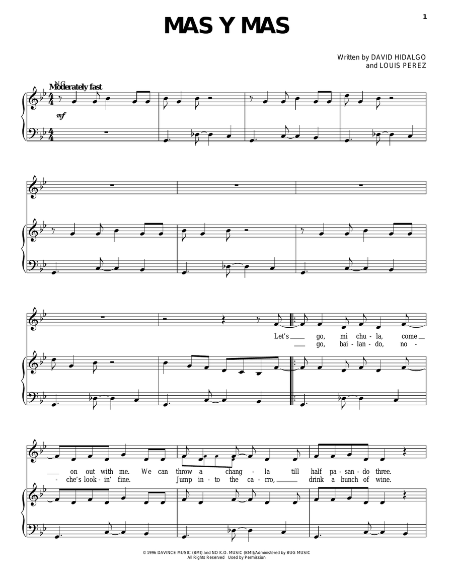 Mas Y Mas Piano, Vocal, Guitar scores gallery preview page 1