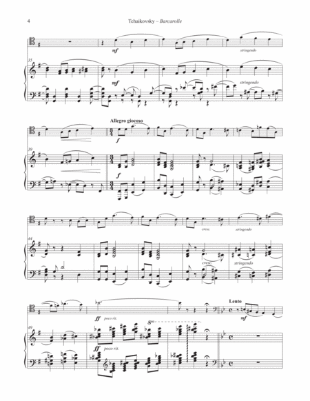 Barcarolle from The Seasons for Trombone and Piano