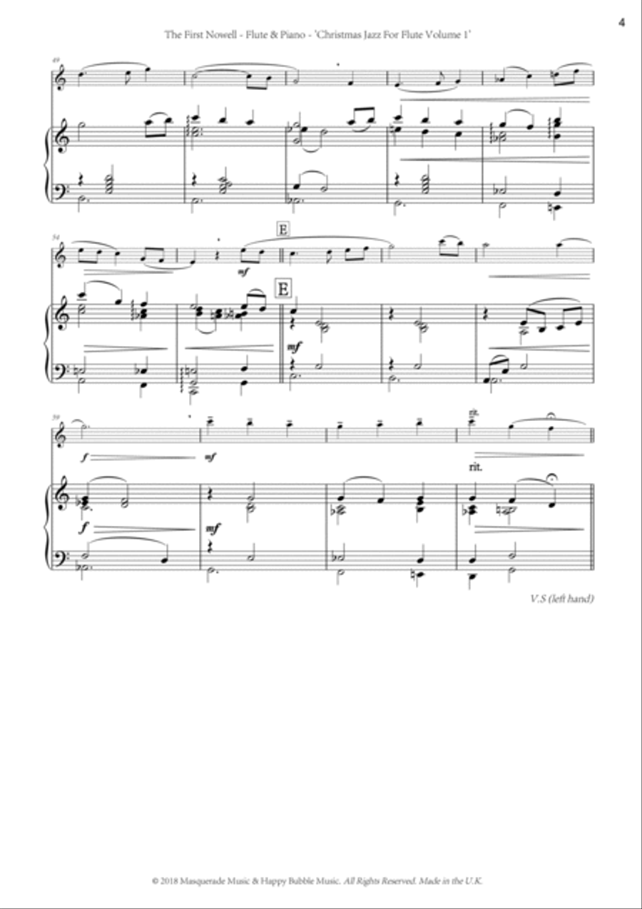 The First Nowell (The First Noel) ; a shmooshy jazz arrangement with original solo for Flute & Piano Flute Solo scores gallery preview page 5