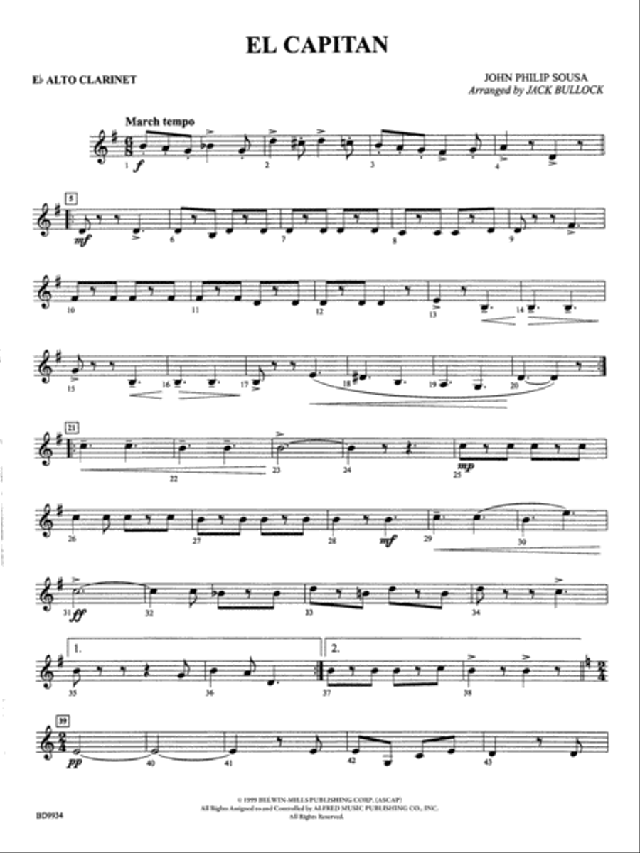 El Capitan: E-flat Alto Clarinet Concert Band scores gallery preview page 1