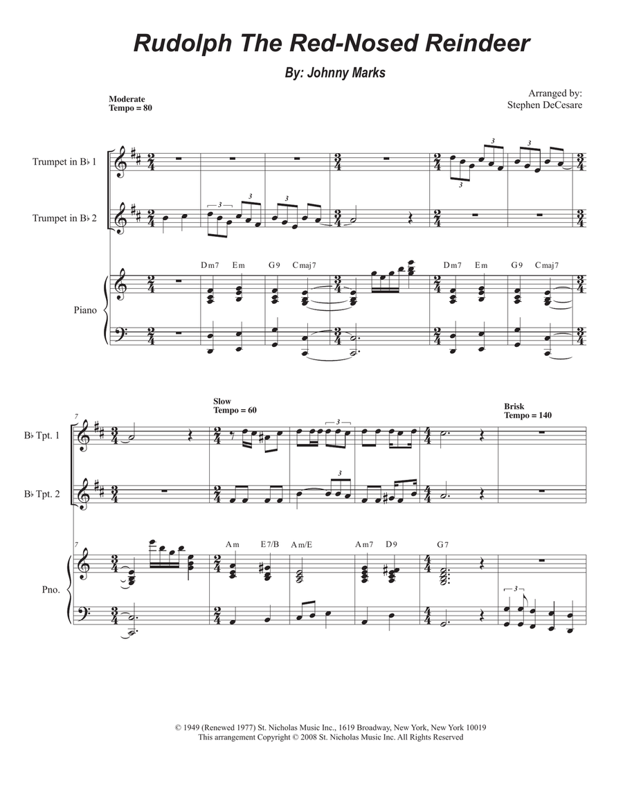 Rudolph The Red-nosed Reindeer Trumpet Duet scores gallery preview page 1