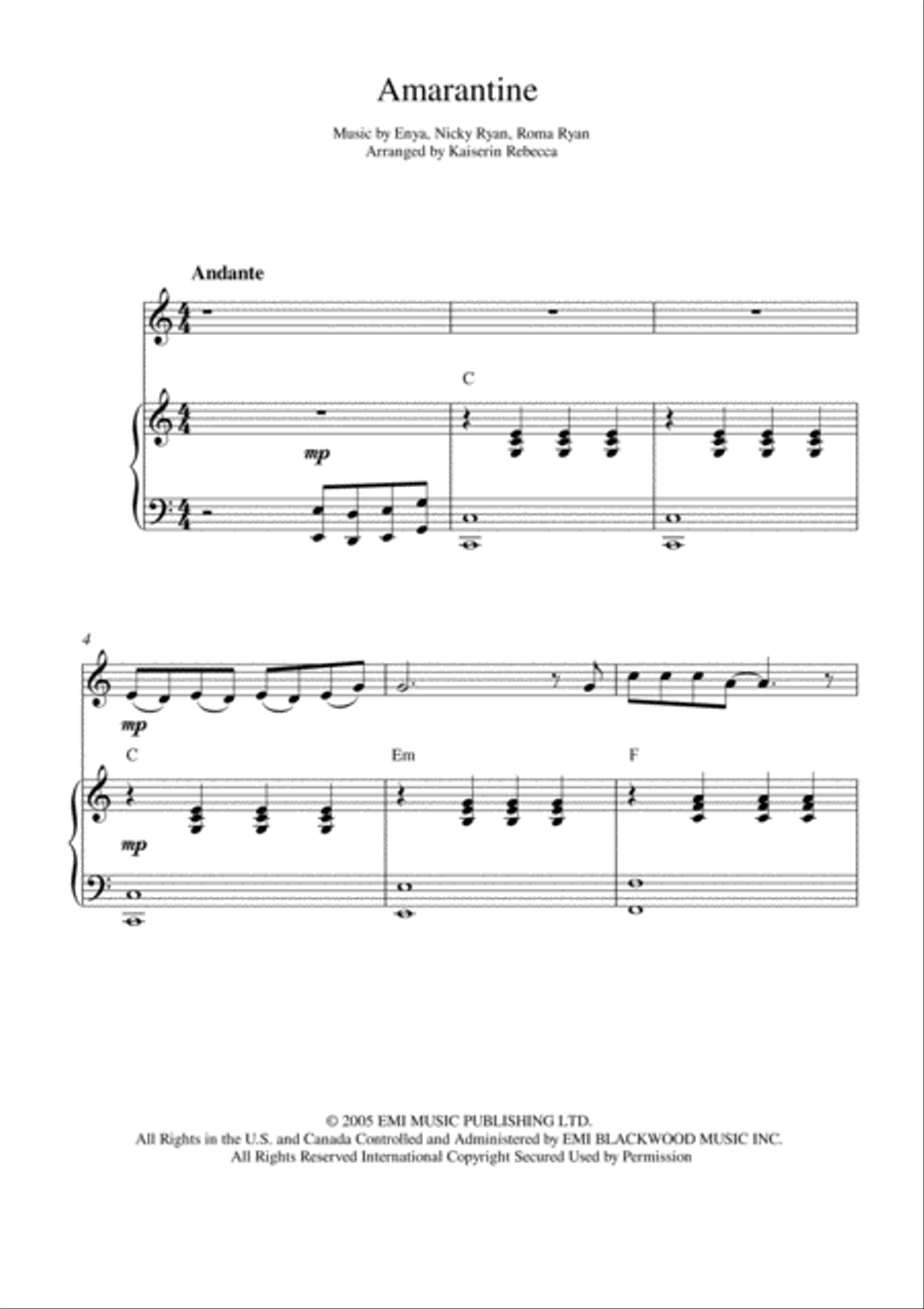 Amarantine Piano scores gallery preview page 1