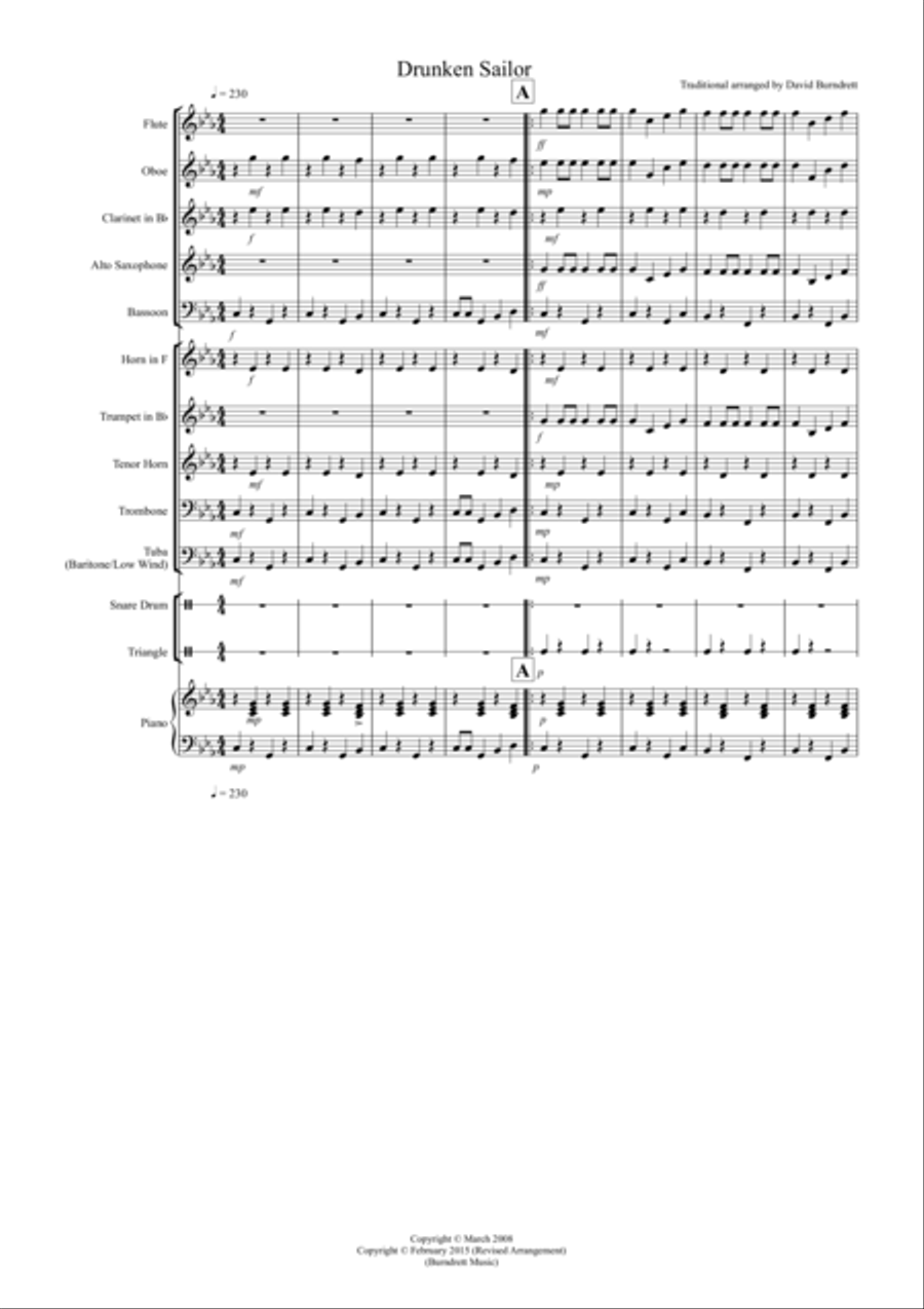 Drunken Sailor for School Wind Band Concert Band scores gallery preview page 1