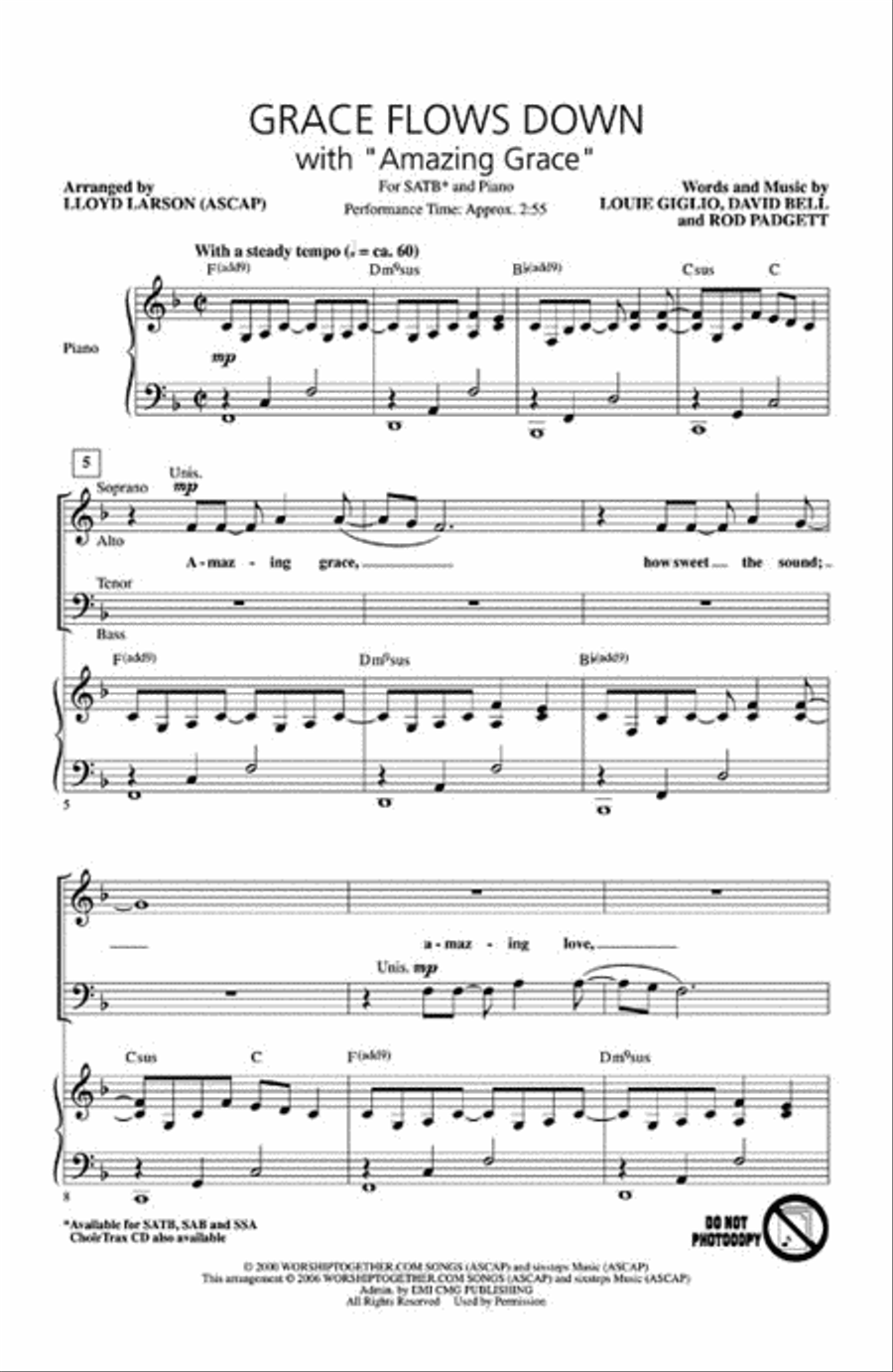 Grace Flows Down with Amazing Grace 4-Part scores gallery preview page 2