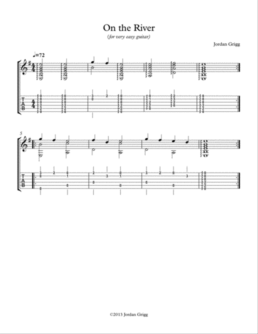 On the River (for very easy guitar) Classical Guitar scores gallery preview page 1